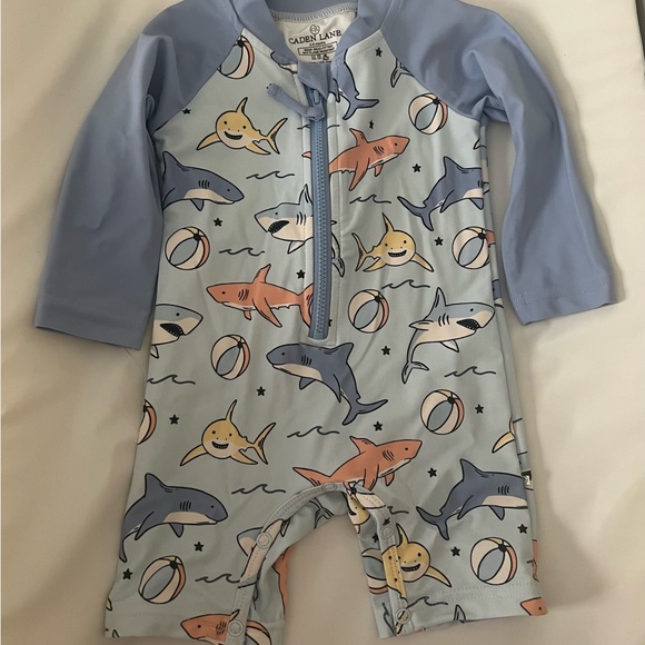 Caden Lane boys long sleeve swim romper shortie Shark Print 3-6 months NWOT - Picture 1 of 5